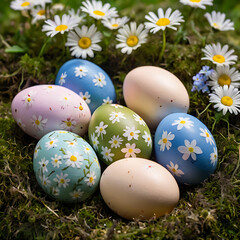 Easter Colored Eggs in Grass - Festive Spring Decoration