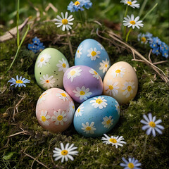 Easter Colored Eggs in Grass - Festive Spring Decoration