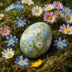 Easter Colored Eggs in Grass - Festive Spring Decoration