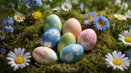 Easter Colored Eggs in Grass - Festive Spring Decoration