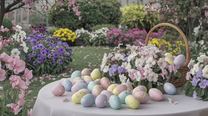 Fototapeta premium “Easter Basket with Chocolate Eggs