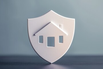 A minimalist shield design featuring a house silhouette, symbolizing home protection and security.