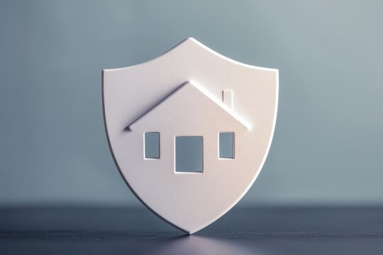 A minimalist shield design featuring a house silhouette, symbolizing home protection and security.