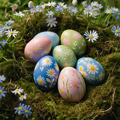Easter Colored Eggs in Grass - Festive Spring Decoration