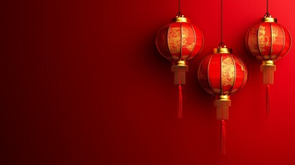 Chinese New Years, Three red lanterns hanging from the ceiling