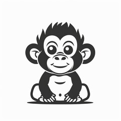 Obraz premium Cute Baboon Vector Logo in Black and White Outline Design