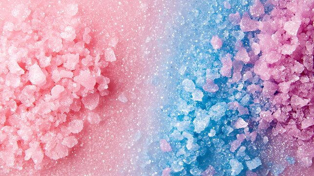 A gradient of pastel pinks and blues with a candy theme that is accentuated with a delicate grainy texture