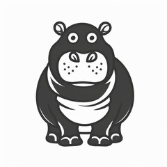 Naklejka premium Cute Flat Vector Logo Featuring a Hippopotamus in Black and White