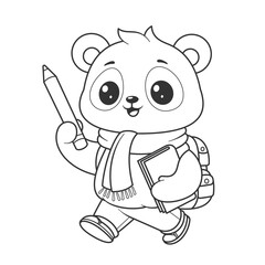 Cute panda goes to school for coloring