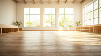 Obraz premium Bright and spacious interior with large windows showcasing natural light