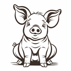 Fototapeta premium Cute Pig Vector Logo Design in Black and White Outline Style