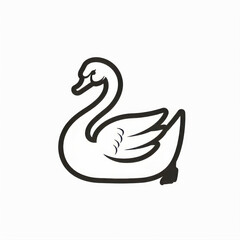 Fototapeta premium Cute Swan Vector Logo in Black and White Outline Design