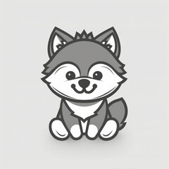 Obraz premium Cute Wolf Vector Logo Design With Playful Outline in Black and White