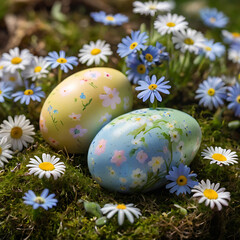 Easter Colored Eggs in Grass - Festive Spring Decoration
