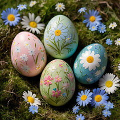 Easter Colored Eggs in Grass - Festive Spring Decoration