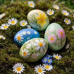 Easter Colored Eggs in Grass - Festive Spring Decoration