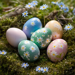 Easter Colored Eggs in Grass - Festive Spring Decoration