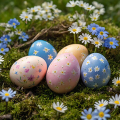 Easter Colored Eggs in Grass - Festive Spring Decoration