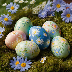 Easter Colored Eggs in Grass - Festive Spring Decoration