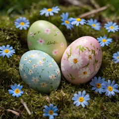 Easter Colored Eggs in Grass - Festive Spring Decoration