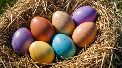 Easter Colored Eggs in Grass - Festive Spring Decoration