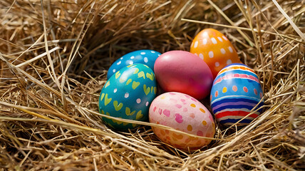 Easter Colored Eggs in Grass - Festive Spring Decoration