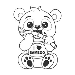 Cute panda eating a piece of bamboo for coloring