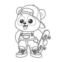 Cute panda wants to skateboard for coloring