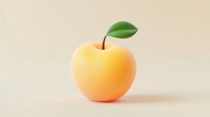 Single ripe apricot with leaf on beige background.