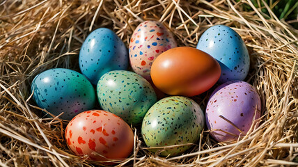 Easter Colored Eggs in Grass - Festive Spring Decoration