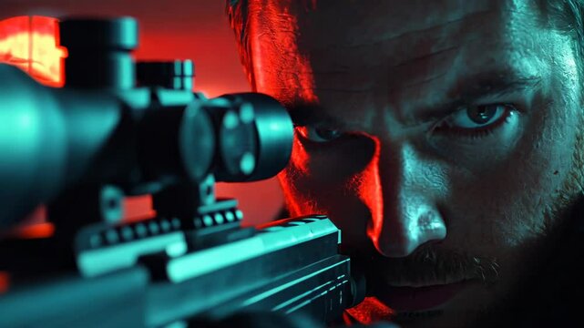 Focused Sniper, rifle, scope, aiming, target, concentration