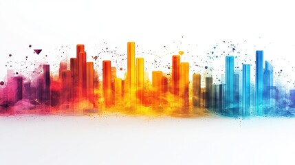 Obraz premium A futuristic bar chart, AI business analytics, circuit design overlay, metallic and green hues, isolated on white background