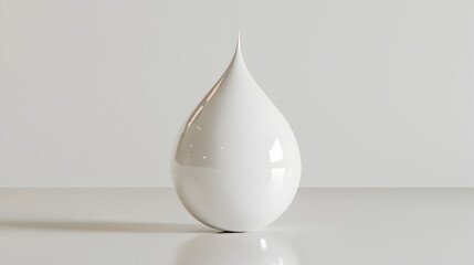 Fototapeta premium Single, glossy white droplet on a minimalist white background. Perfect for clean, modern designs.