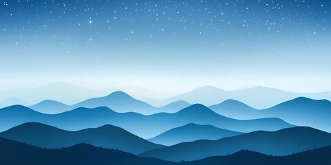 Serene Blue Mountain Range at Night Under Starry Sky Stunning Nature Landscape