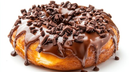 A Delicious Chocolate Glazed Donut Topped with Chocolate Shavings A Sweet Treat Indulgence
