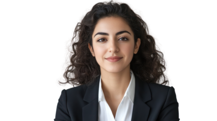 Confident young professional woman in a blazer, posing with a friendly expression, showcasing a modern and professional appearance.