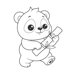 Cute panda carrying a piece of bamboo for coloring
