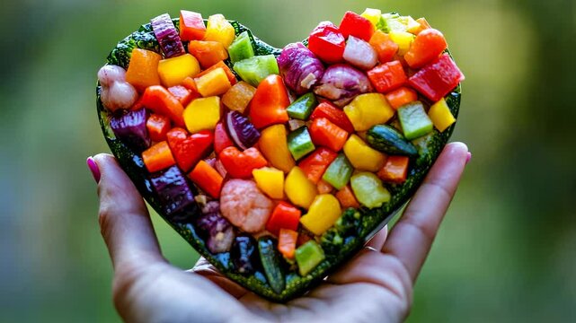 Heart-Shaped Vegetable Medley, vegetables, colorful vegetables, chopped vegetables, diced vegetables, healthy food