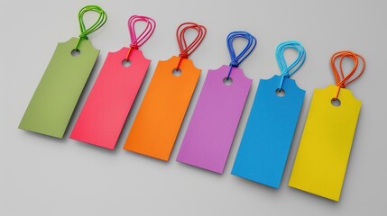 Colorful gift tags on gray background, studio shot