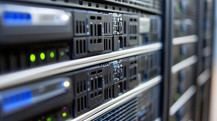 Closeup view of server rack hardware technology