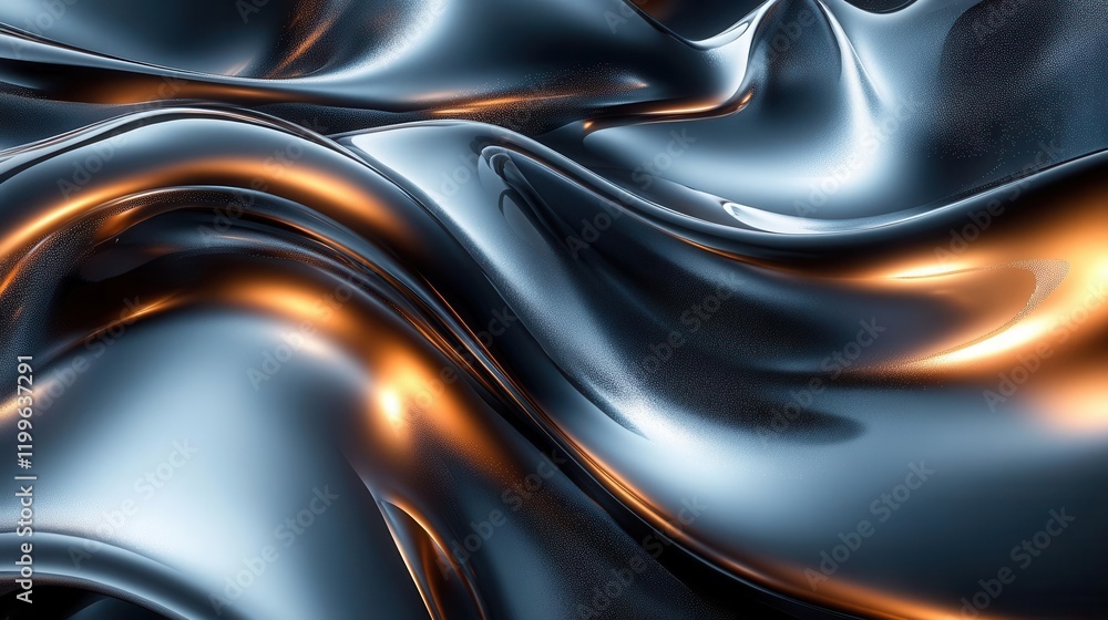 Poster a close-up of smooth, flowing black fabric with subtle orange highlights, creating a dynamic and flu