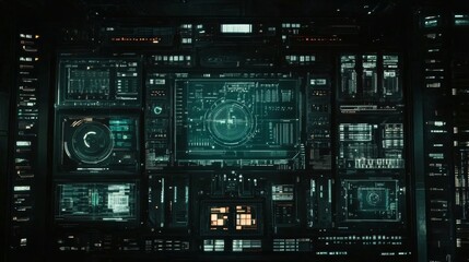 Fototapeta premium Abstract Futuristic HUD interface. Sci-fi round hud element technology Loop background. Internet, computer science business Animation. big data digital lines technology. cyber concept design. 