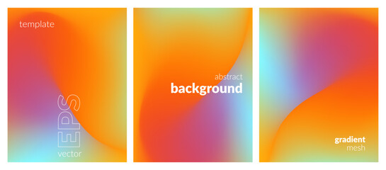 Abstract liquid background set. Gradient mesh. Effect bright color blend. Blurred fluid colorful mix. Modern design template for web covers, ad banners, posters, brochures, flyers. Vector image