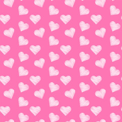 Heart seamless pattern. Seamless pattern with sketchy drawn cute white hearts on pink background. Perfect for textile, wallpaper, fabric, design. Vector eps 10