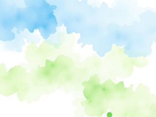 Fototapeta premium Abstract watercolor background in shades of blue, green, and white with cloudy sky concept, color splash design, fringe bleed stains, and blobs, background, abstract, white