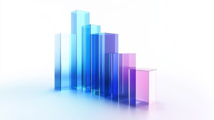 Fototapeta premium A futuristic bar chart, tech business concept, neon glow style, dark blue and cyan tones, isolated on white background.