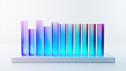 Obraz premium A futuristic bar chart, tech business concept, neon glow style, dark blue and cyan tones, isolated on white background.