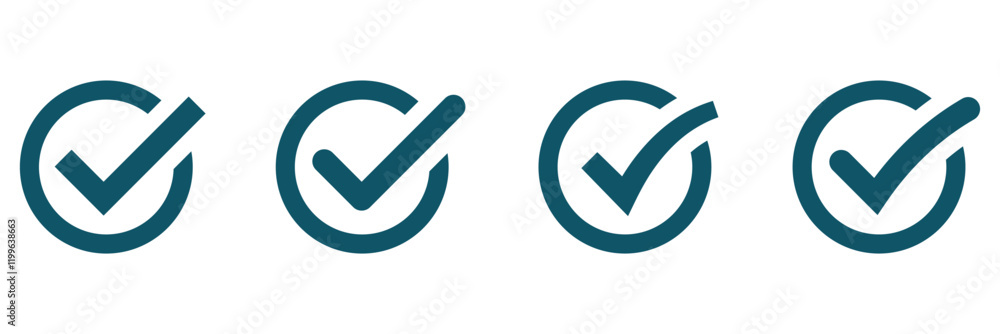 Poster valid seal icon. blue tick in blue circle. flat ok sticker icon. isolated on white. accept button. g