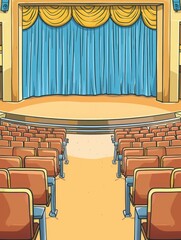 Empty Auditorium Theater Stage Cartoon Illustration:  Awaiting the Performance