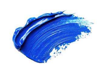 Vibrant blue paint stroke showcasing texture and color blending on a white background in a clean artistic setting